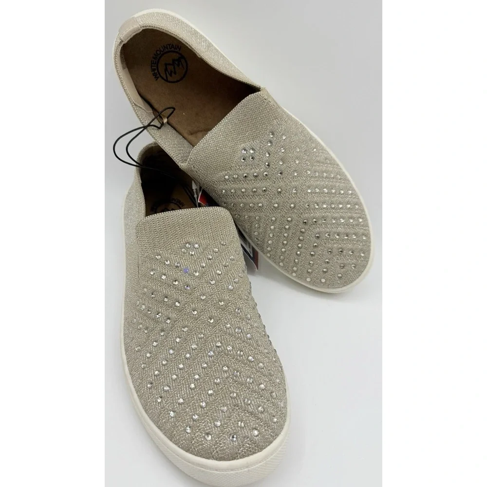 NWT White Mountain Sparkly Bling Sneaker Slip On Shoe Sz 10‎ Metallic Taupe
